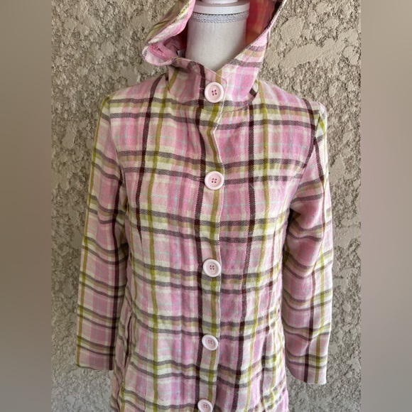 Y2K Paul Frank Pink Plaid Hooded Wool Peacoat, Size Small - Picture 6 of 13